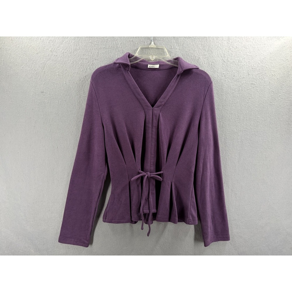 OGL Fleece Top Womens M Dusty Purple Tie Front Y2K Comfy Minimalist Polo Soft